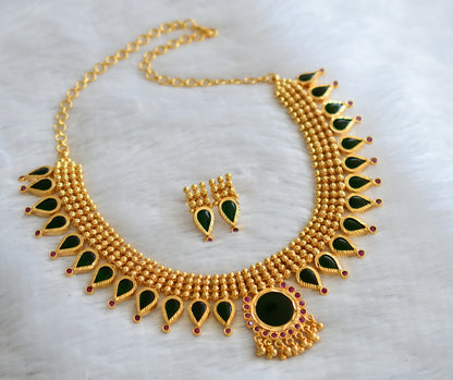 Gold tone ad pink-green kerala style gopi necklace set dj-46370