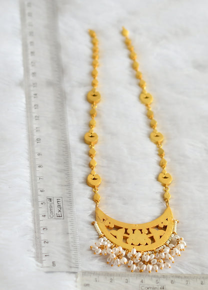 Gold tone pink-green-white rice pearl moon necklace dj-49902