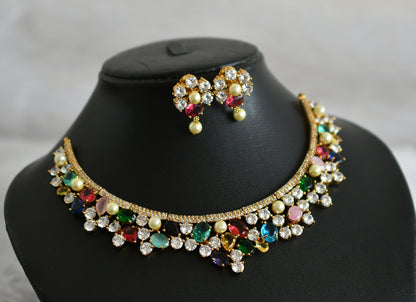 Matte finish cz pearl multi color necklace set dj-47993