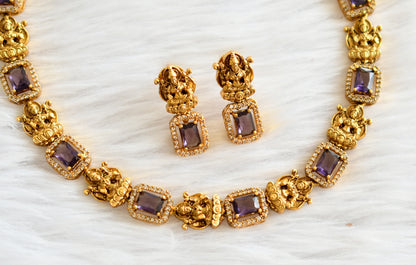 Matte finish purple-white block stone lakshmi necklace set dj-44568