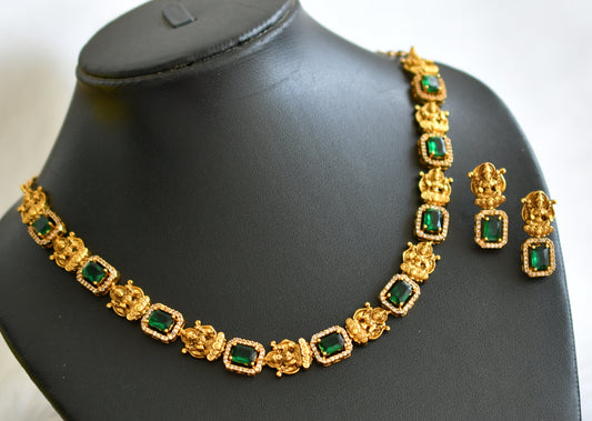 Matte finish green-white block stone lakshmi necklace set dj-44569