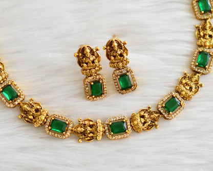 Matte finish green-white block stone lakshmi necklace set dj-44569