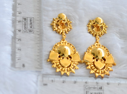 Gold tone kerala style pink-green lakshmi palakka long earrings dj-46374