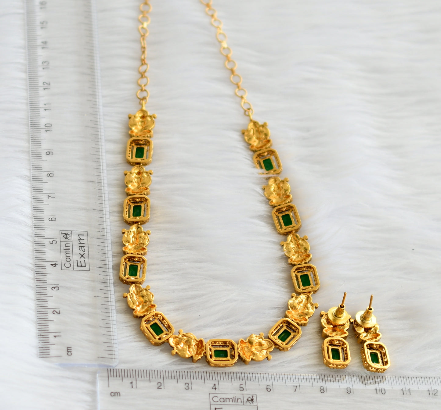 Matte finish green-white block stone lakshmi necklace set dj-44569