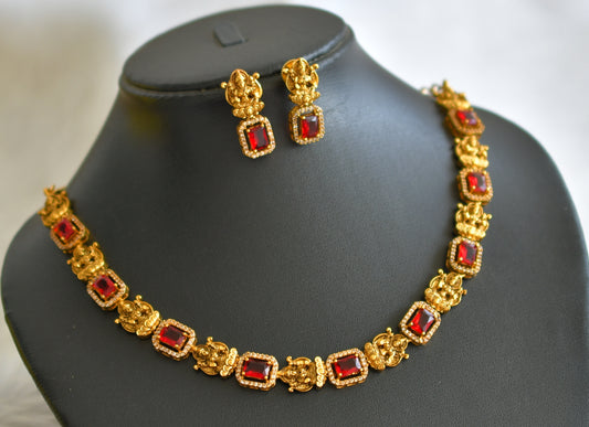 Matte finish red-white block stone lakshmi necklace set dj-44570