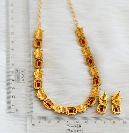 Matte finish red-white block stone lakshmi necklace set dj-44570