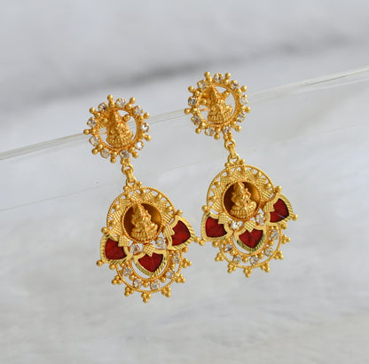 Gold tone kerala style red-white lakshmi palakka earrings dj-46376