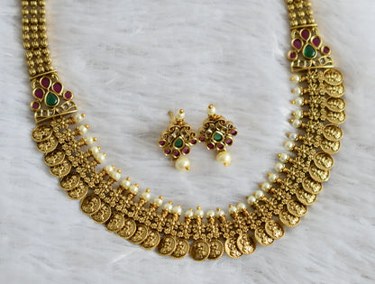 Matte finish kemp-green pearl lakshmi coin necklace set dj-47965