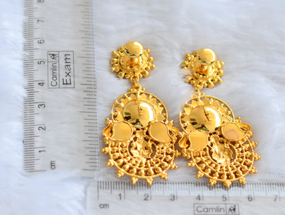 Gold tone kerala style red-white lakshmi mango long earrings dj-46378