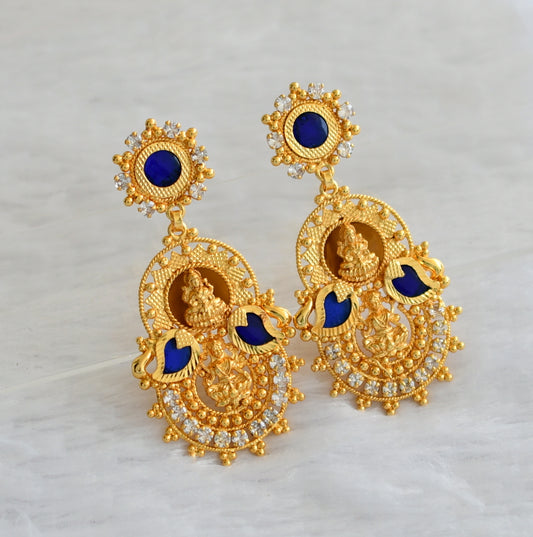 Gold tone kerala style blue-white lakshmi mango long earrings dj-46379