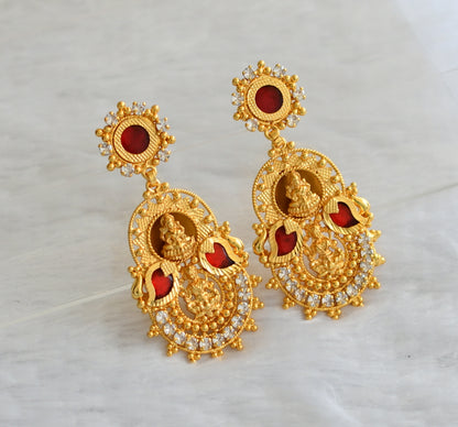 Gold tone kerala style red-white lakshmi mango long earrings dj-46378
