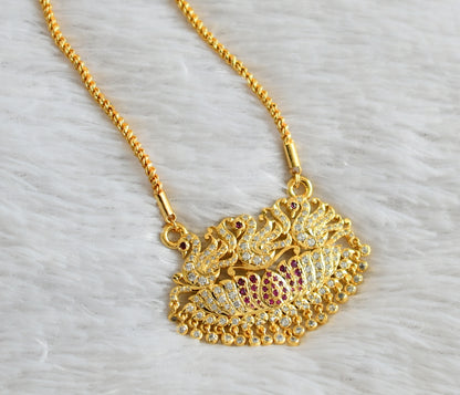 Gold tone AD pink-white annapakshi/swan pendant with 24 inches rope chain dj-47996