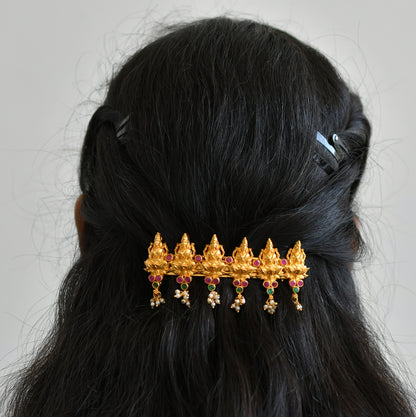 Matte Finish Ruby-emerald Pearl Lakshmi Hair Clip-dj10977