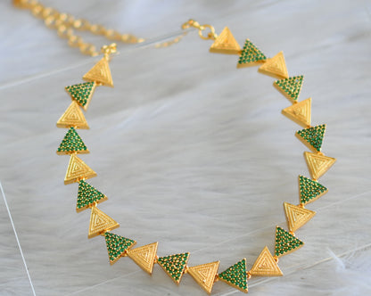 Gold tone cz green triangle necklace set dj-43102