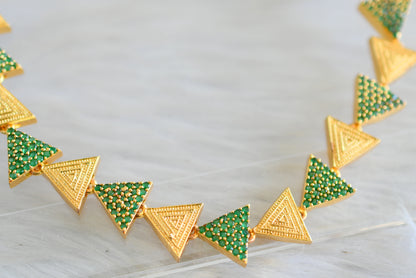 Gold tone cz green triangle necklace set dj-43102