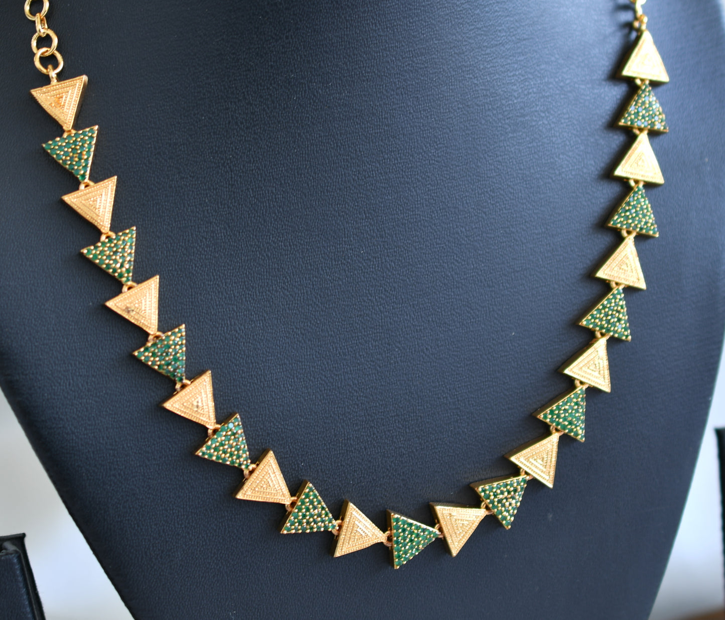 Gold tone cz green triangle necklace set dj-43102