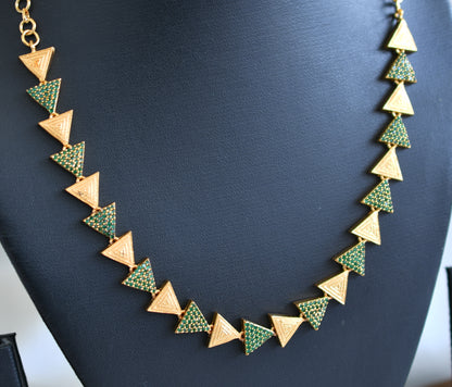 Gold tone cz green triangle necklace set dj-43102