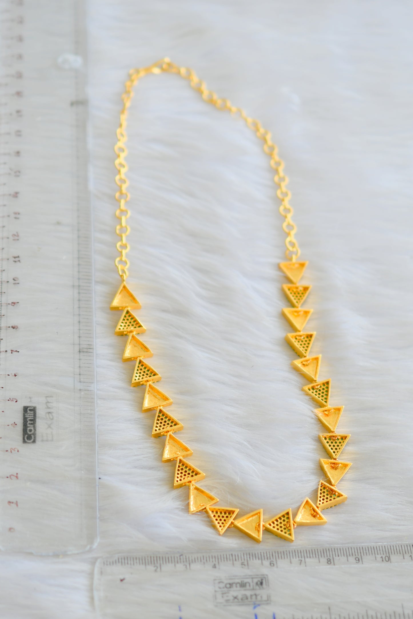 Gold tone cz green triangle necklace set dj-43102