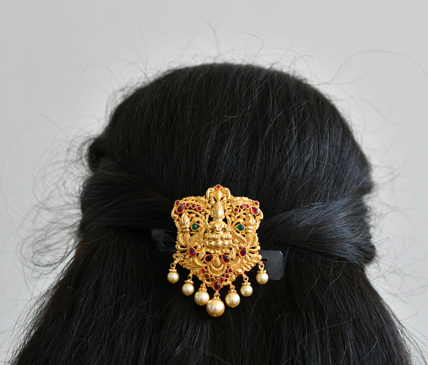 Gold tone Ruby-green Lakshmi Hair Jewel-dj09685