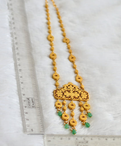 Gold tone pink-green-white kundan jadau green beaded moon short haar dj-49903