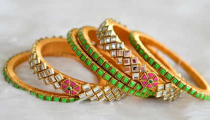 Silk gold color thread pink-green-white kundan set of 6 Bangles(2.6) dj-38634