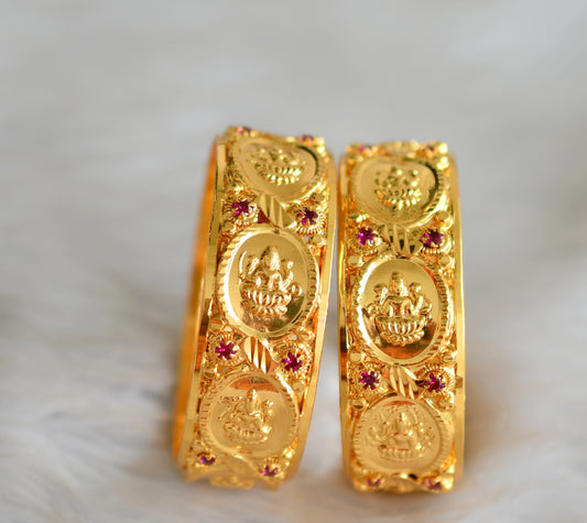 Gold Tone Kerala style Pink Lakshmi coin Bangles(2.4) DJ32410