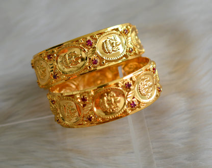 Gold tone kerala style pink lakshmi coin bangles (2.2) dj-43083