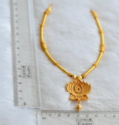 Gold tone green stone lotus necklace dj-46380