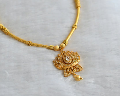 Gold tone cz white lotus necklace dj-46382