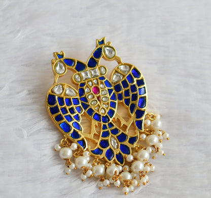 Gold tone blue-pink-white kundan jadau ganda berunda pendant dj-49921