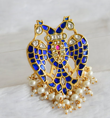 Gold tone blue-pink-white kundan jadau ganda berunda pendant dj-49921