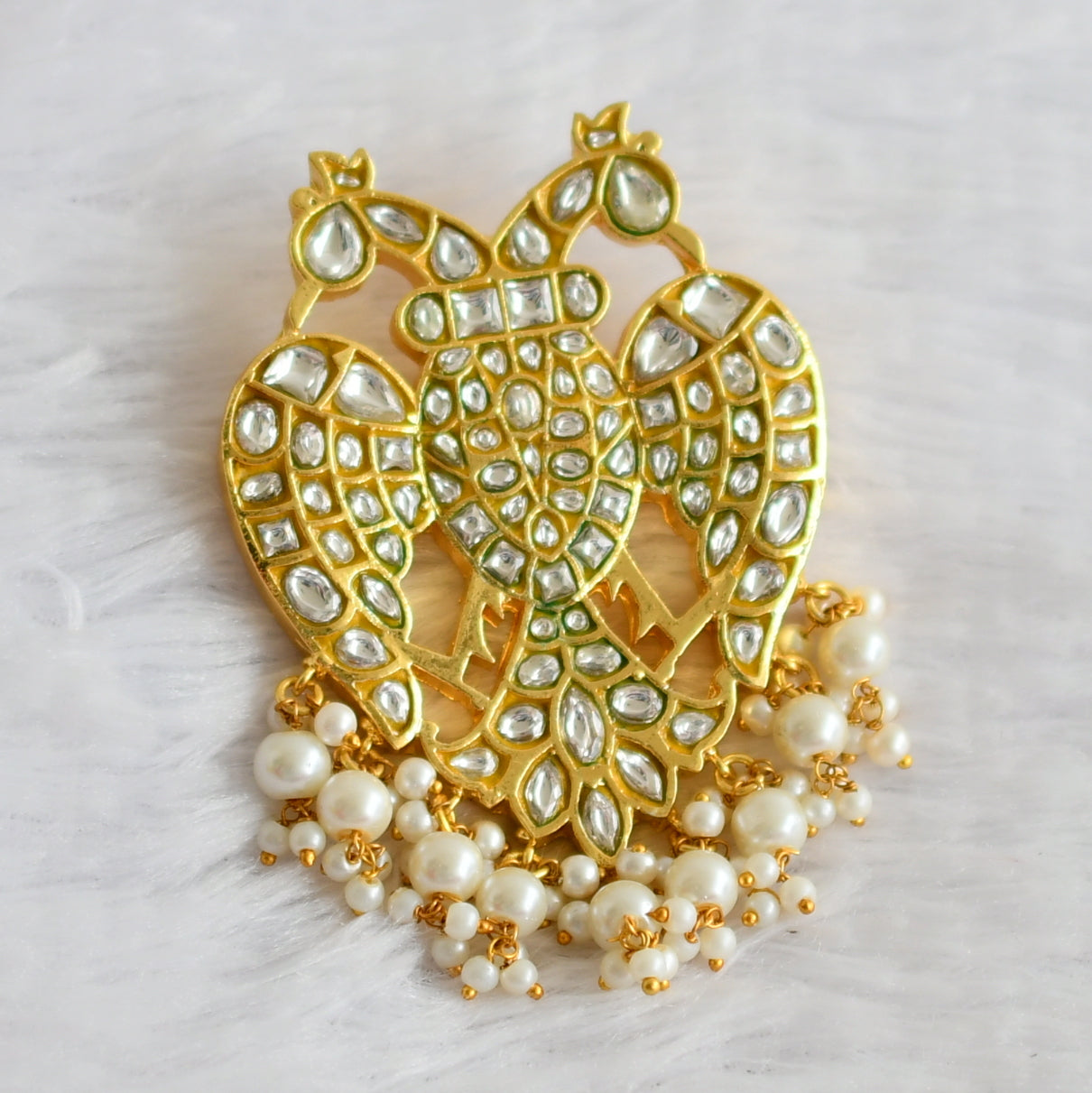 Gold tone white kundan jadau ganda perunda pendant dj-49919