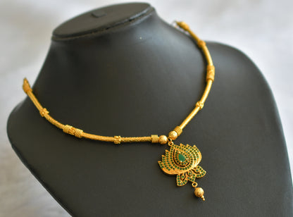 Gold tone green stone lotus necklace dj-46380