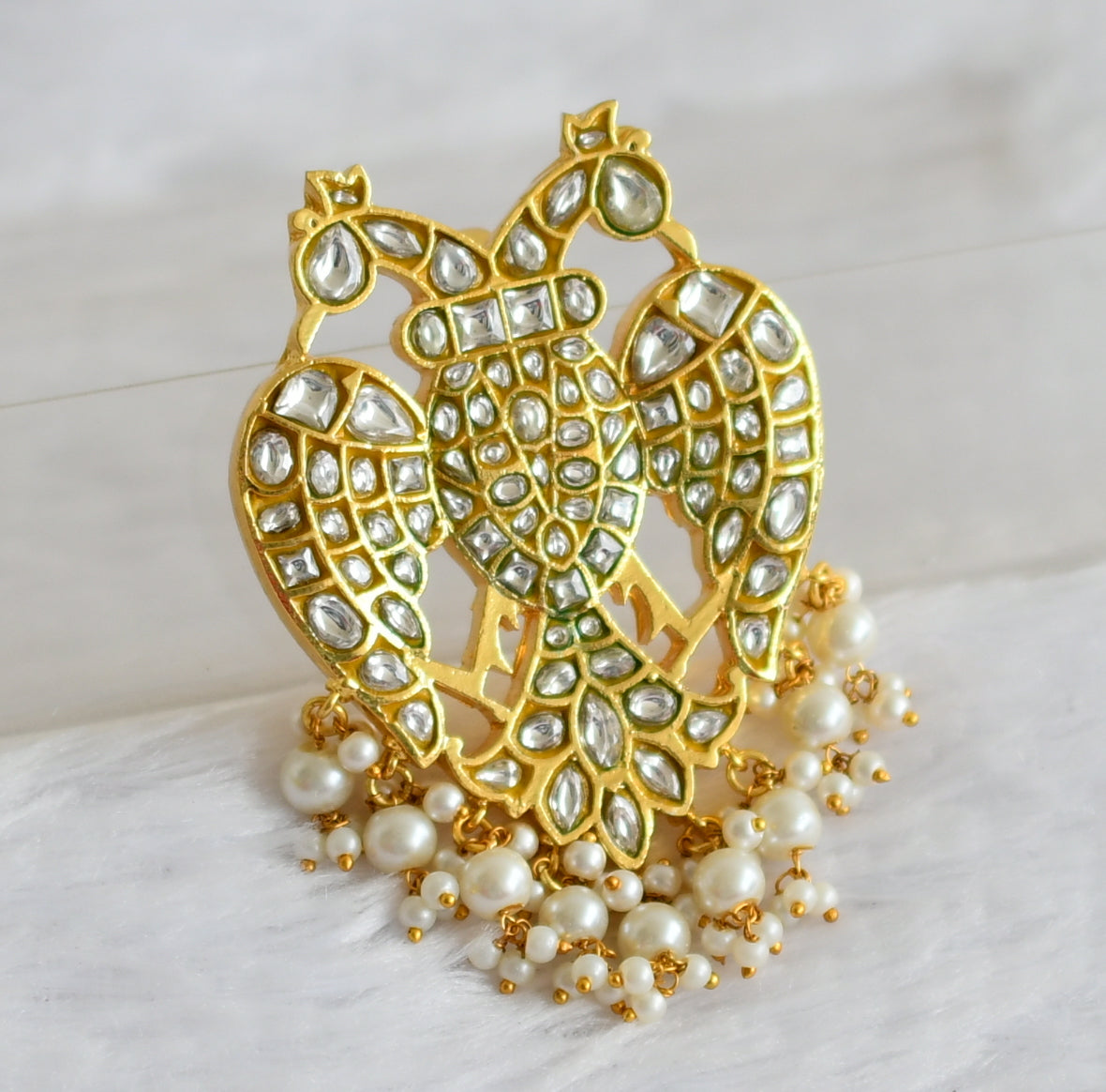 Gold tone white kundan jadau ganda perunda pendant dj-49919