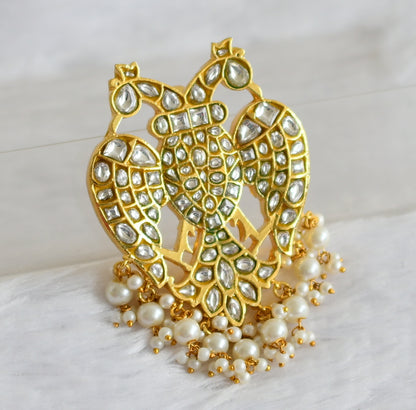 Gold tone white kundan jadau ganda perunda pendant dj-49919