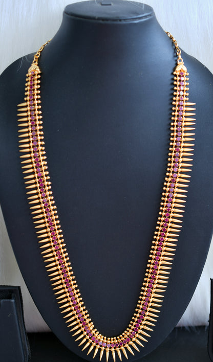 Gold tone pink stone mulla mottu Kerala style haar dj-40815