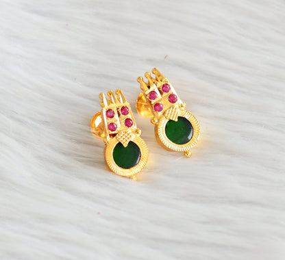 Gold tone pink-green kerala style round earrings dj-44612