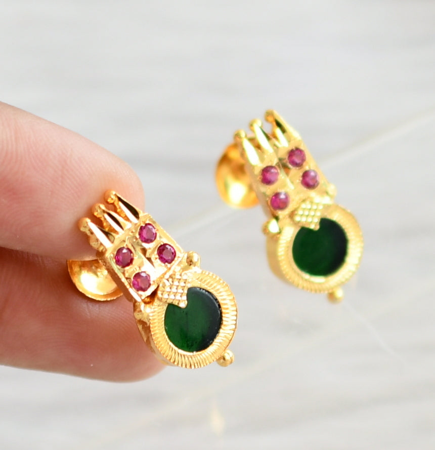 Gold tone pink-green kerala style round earrings dj-44612