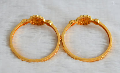 Gold tone cz-ruby stone flower kada type bangles(2.4) dj-49928