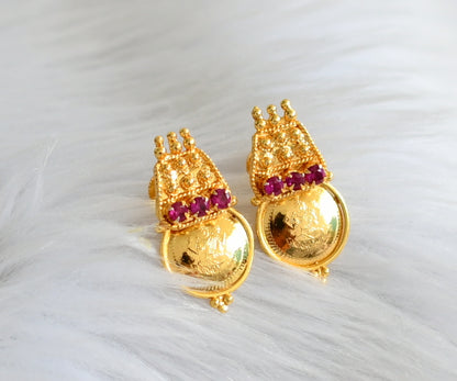 Gold tone pink stone lakshmi coin stud/earrings dj-44608