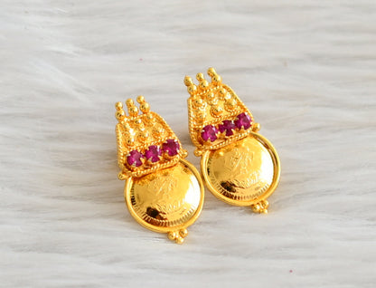 Gold tone pink stone lakshmi coin stud/earrings dj-44608