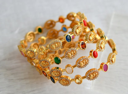 Gold tone cz-navarathna oval stone lakshmi set of 4 bangles(2.4) dj-49963