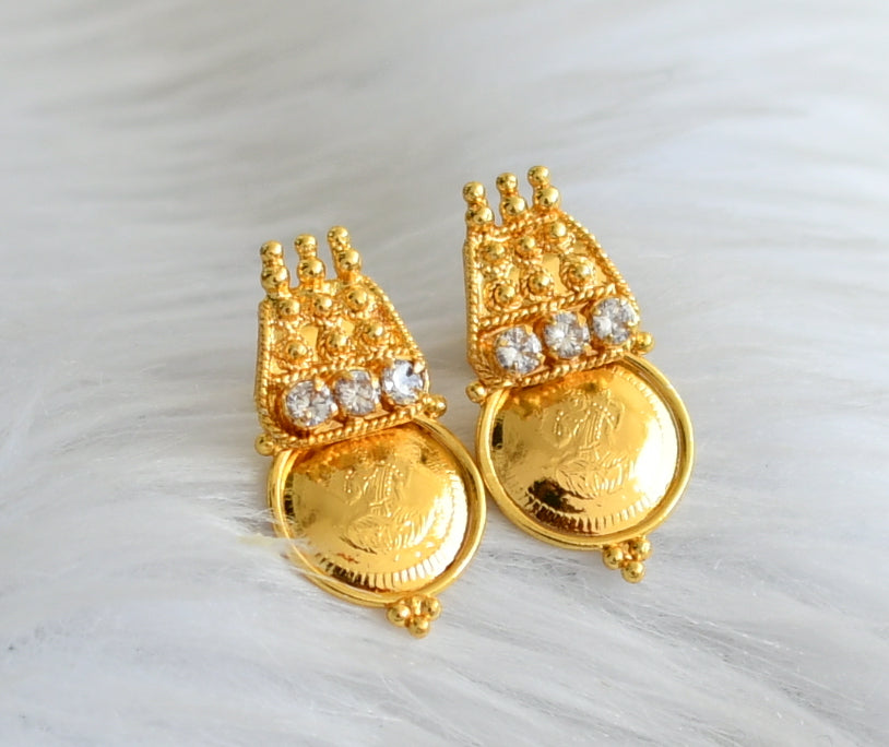 Gold tone white stone lakshmi coin stud/earrings dj-44609