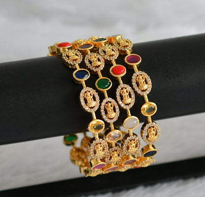 Gold tone cz-navarathna oval stone lakshmi set of 4 bangles(2.4) dj-49963