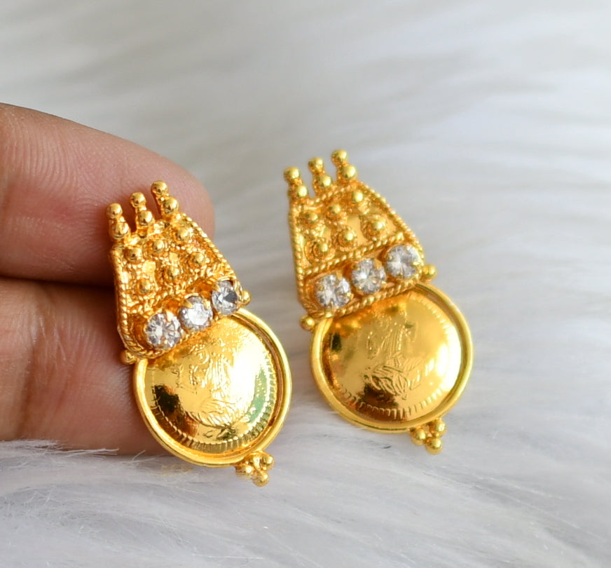 Gold tone white stone lakshmi coin stud/earrings dj-44609