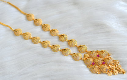 Gold tone Kerala style Ruby flower haar dj-43136