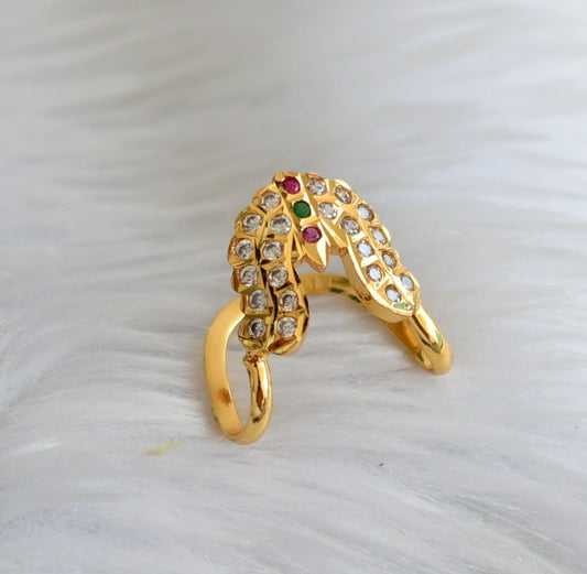 Gold tone pink-green-white ad south indian vanki finger ring dj-44605