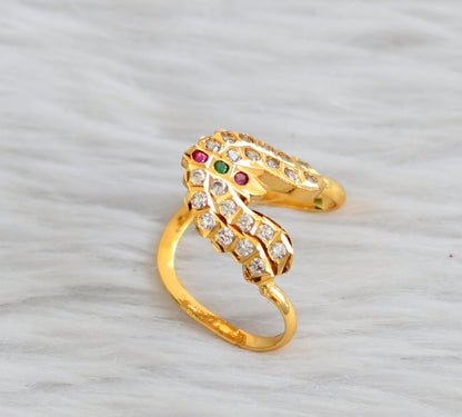 Gold tone pink-green-white ad south indian vanki finger ring dj-44605