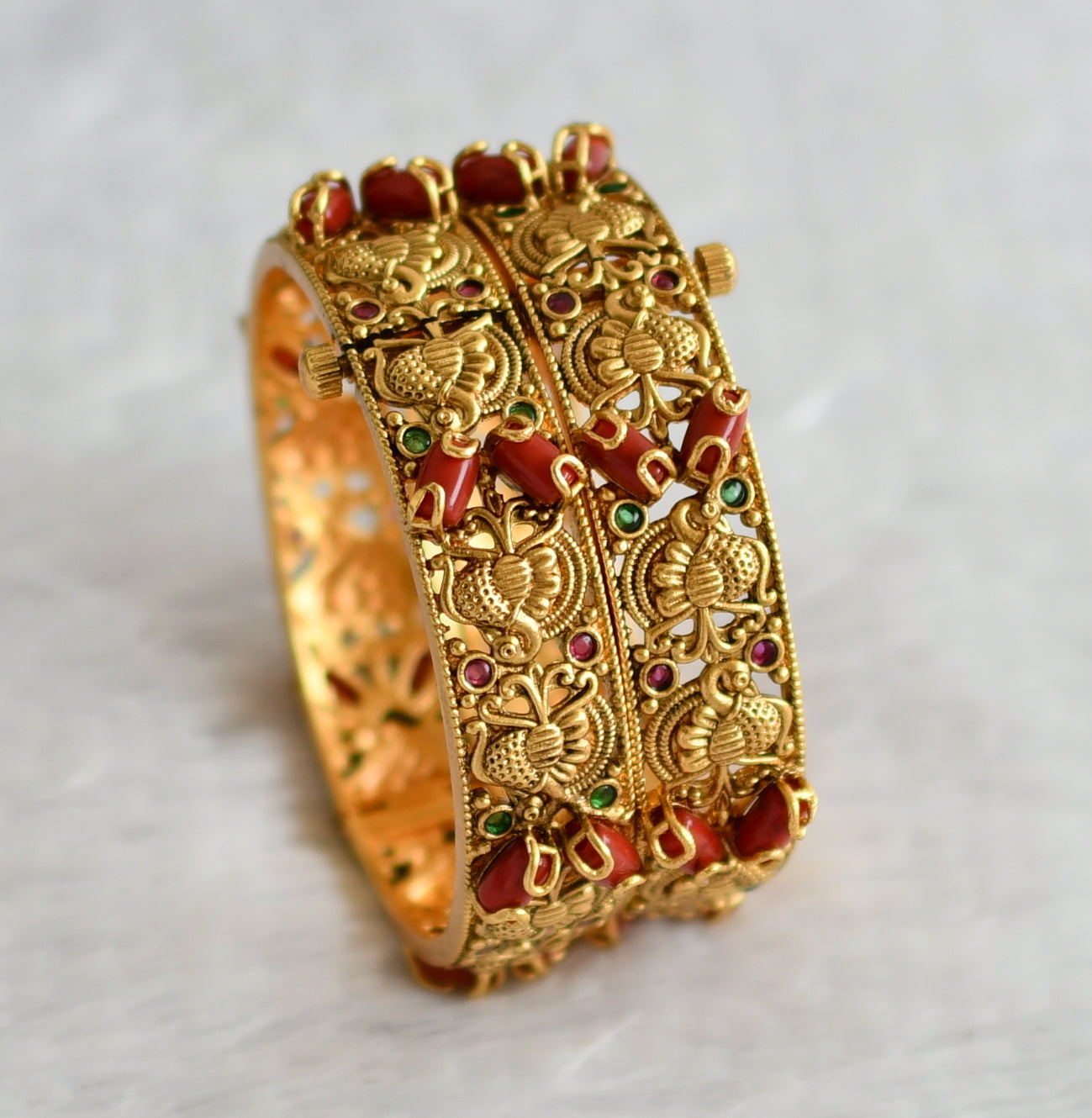 Matte finish kemp-green coral nakshi peacock bangles(2.4) dj-49982