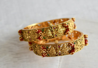 Matte finish kemp-green coral nakshi peacock bangles(2.4) dj-49982